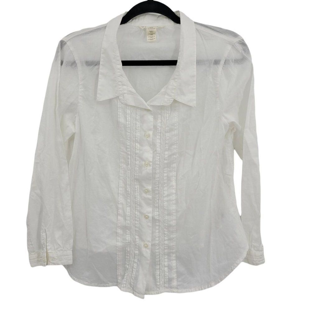 Levi's Top Womens M Cottage‎ Core Country Pintuck Pleat Lace Button Up White